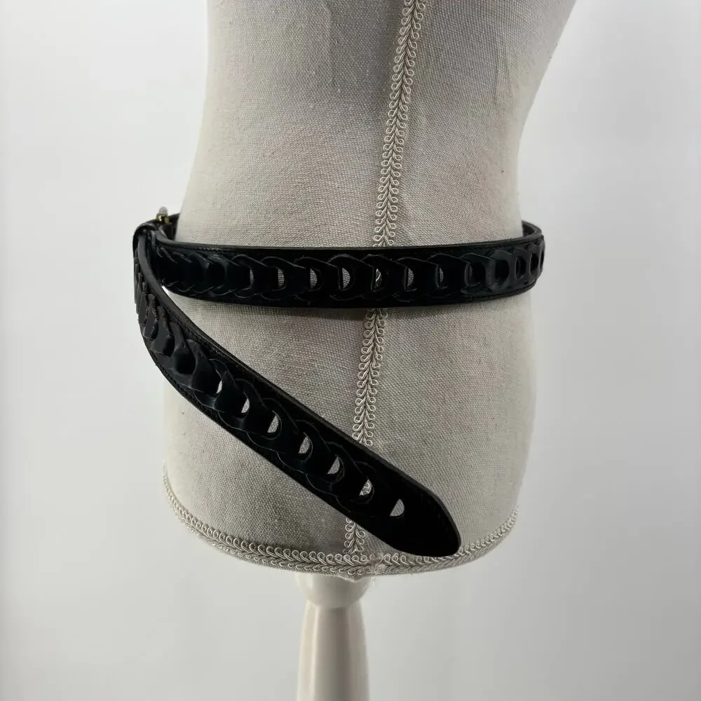 Men's Black Size 38 Genuine Leather Belt Casual Links Gold Buckle